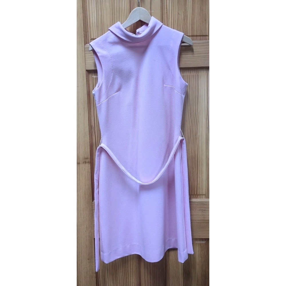 Vtg George Small 🩷 Sz M Sleeveless Belt Dress 1960s Embroidered Collar Pockets